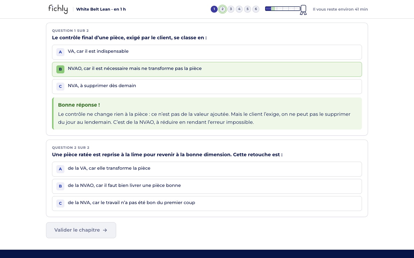 Question corrigée du chapitre 2 : la bonne réponse en vert et l’explication juste en dessous.